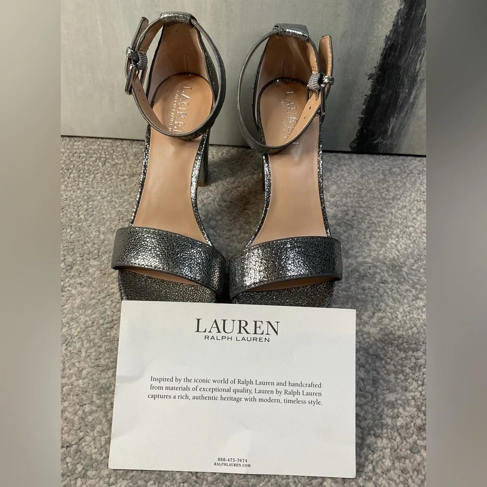 Lauren Ralph Lauren Sylvia Platform Sandals in Faux Metallic Python Grey 5.5 NIB